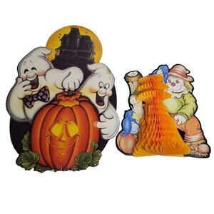 The Beistle Company 1983 Vintage Halloween Decorations Ghost Honeycomb Scarecrow